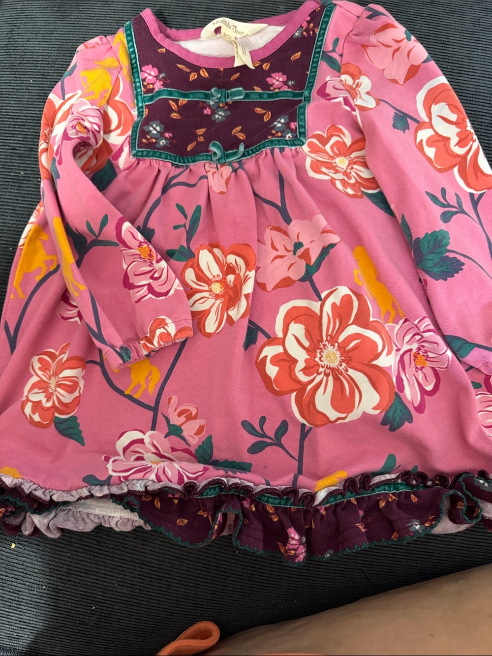 Matilda Jane Pink Floral Long-Sleeve Tunic Dress with Teal Accents